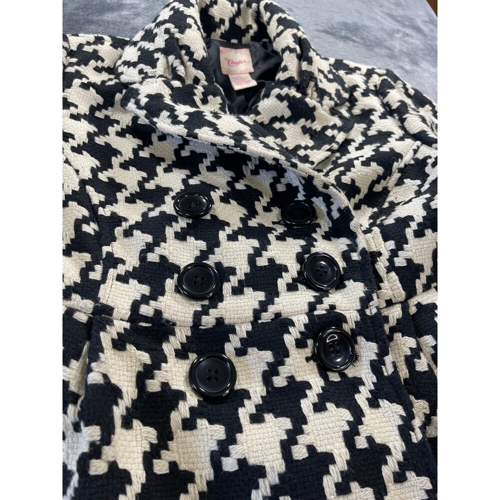 Candies Womens Size Large Black White Houndstooth Double Breasted Peacoat Y2K - Picture 2 of 8